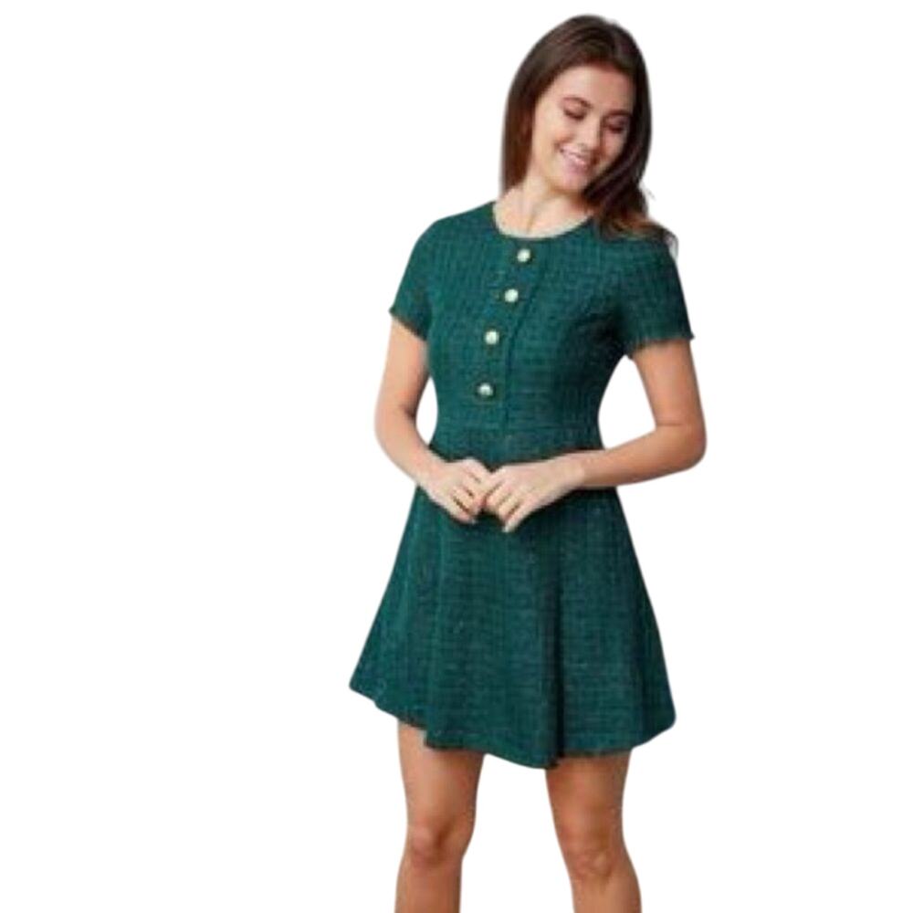 Sail To Sable xStyle Charade Textured Metallic Tweed Short Sleeve A-Line Dress L